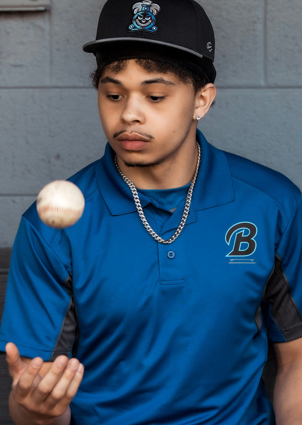 Two Toned B Logo Blue/Grey Short Sleeve Polo
